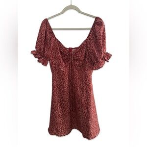 SHEIN Red Scoop Neck Puff Sleeve Mini Dress